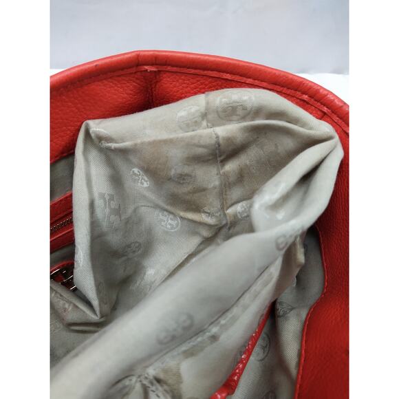 Tory Burch Amanda Red Leather Logo Pockets Satchel Shoulder Bag Purse - Picture 13 of 16